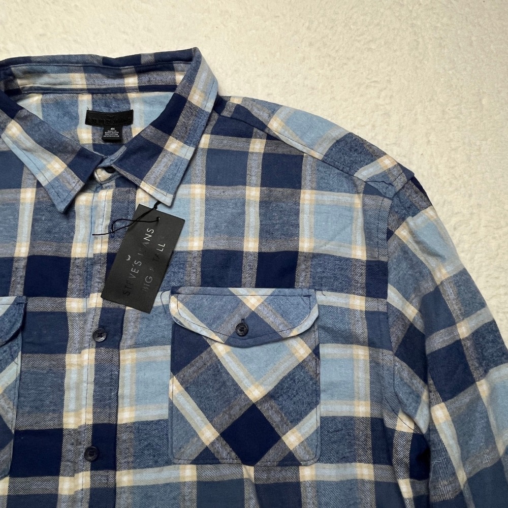 Steve's Jeans Flannel Shirt Mens 4X Blue Plaid SWXW36MI1B5 Big & Tall NWT